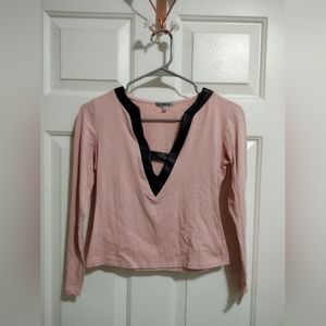 Charlotte Russe Mauve Long Sleeve Faux Leather Trim Top Small